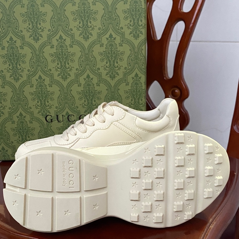 Women's Gucci White Leather Logo Print Web Stripe Chunky Sneakers✨✨ - Picture 3 of 5